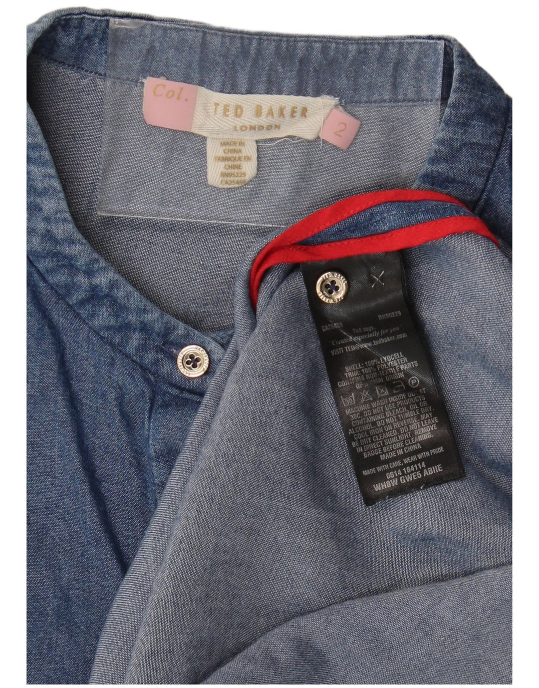 Ted Baker Dame Loose Fit Ærmeløs denimskjorte str. 2 Small Blue Lyocell