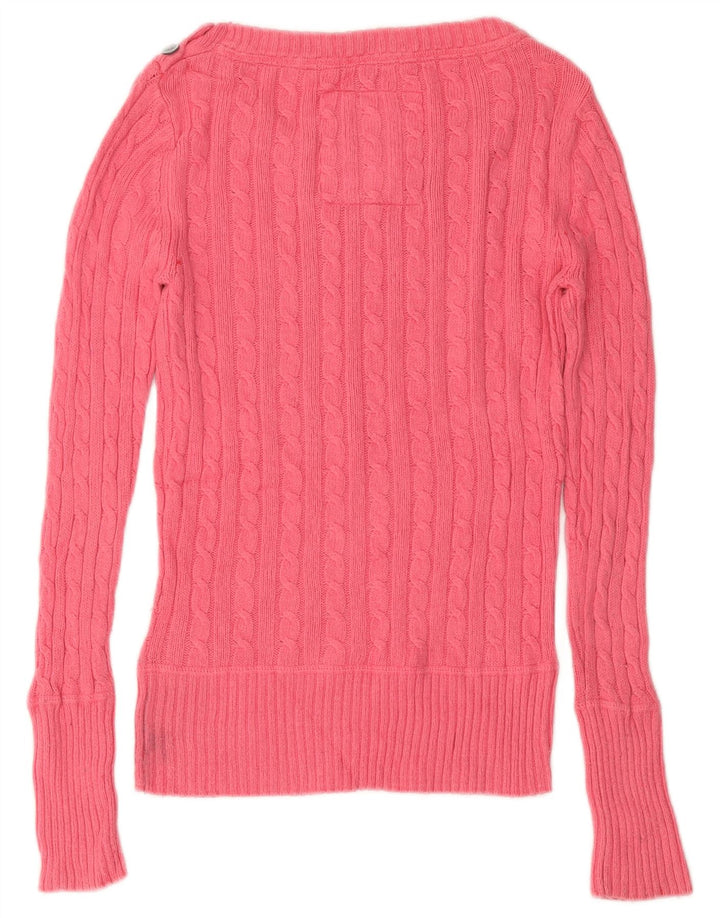 Superdry Dame Boat Neck Jumper Sweater UK 10 Small Pink Bomuld