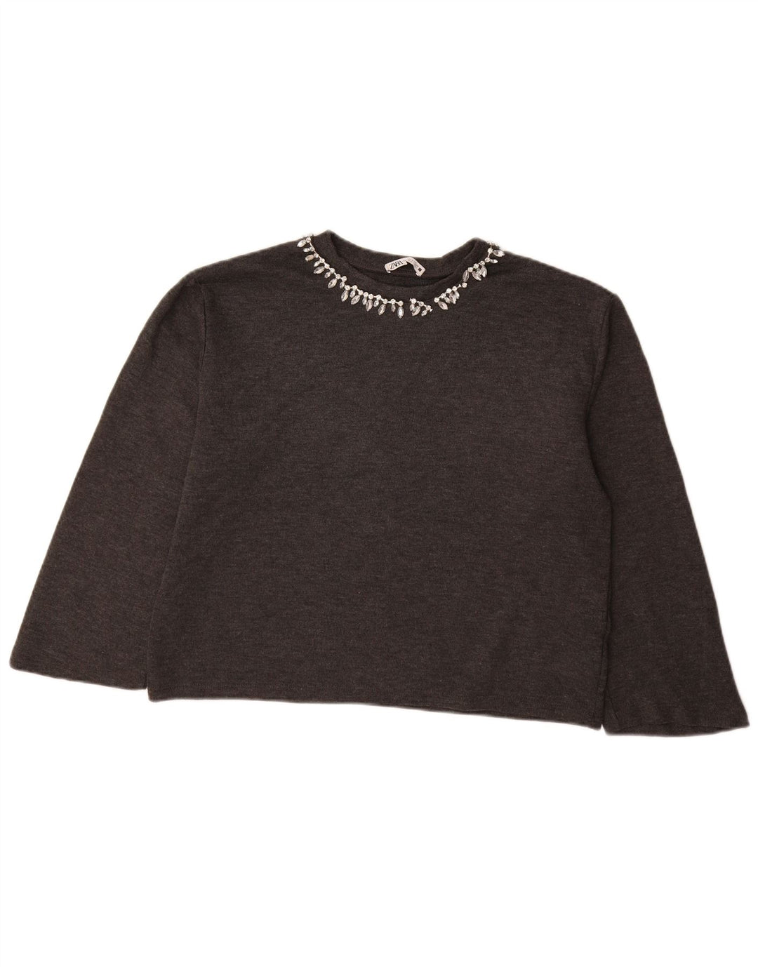 ZARA Womens Crop 3/4-ærmet bådhalstrøje trøje UK 14 mellemgrå