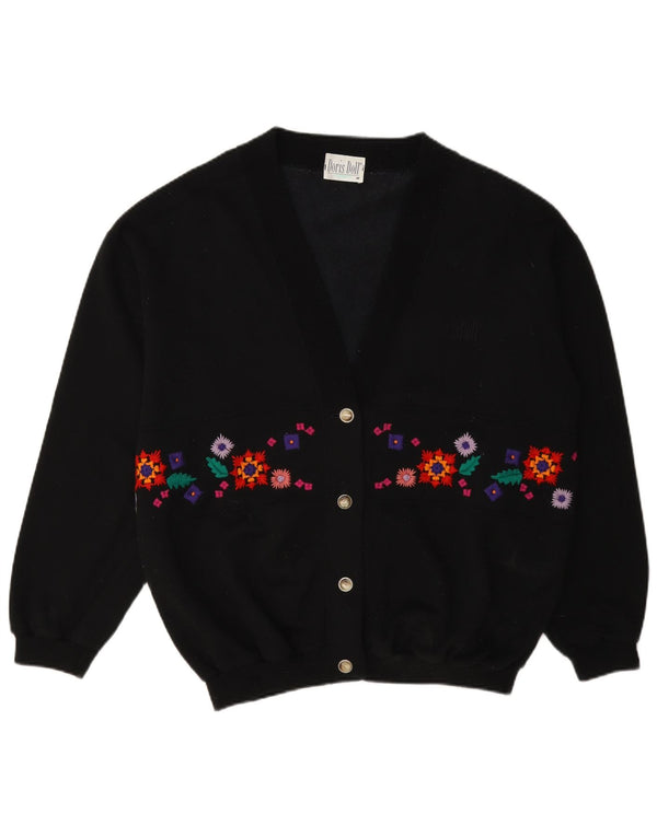 Vintage dame cardigan sweater UK 14 Medium Black Floral Bomuld