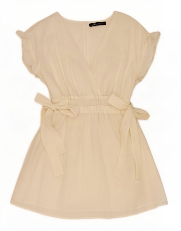 Zara Dame A-Line Kjole UK 12 Medium Off White Lyocell