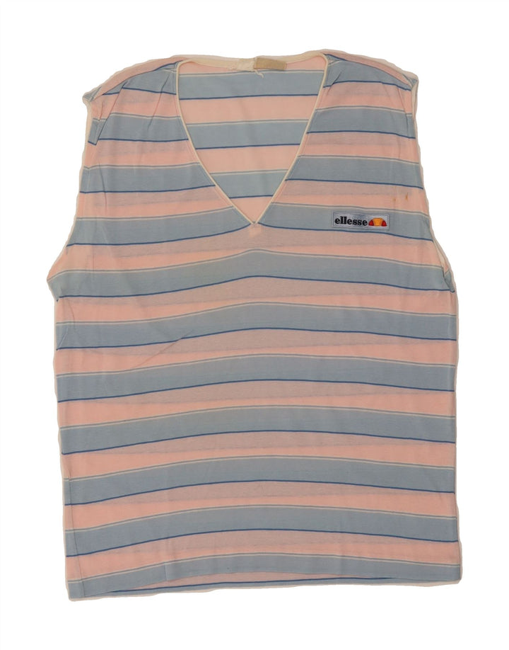 ELLESSE Womens Vest Top UK 12 Medium Pink Striped Vintage Ellesse and Second-Hand Ellesse from Messina Hembry 