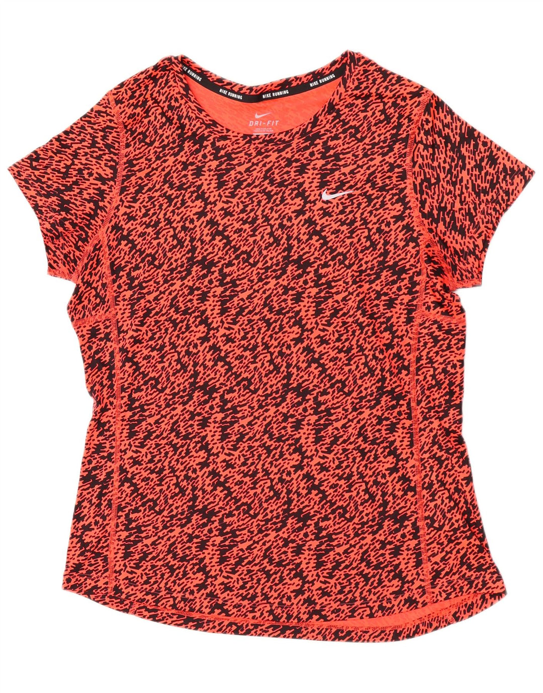 Nike Dame Dri Fit abstrakt mønster T-shirt top UK 16 Large Orange