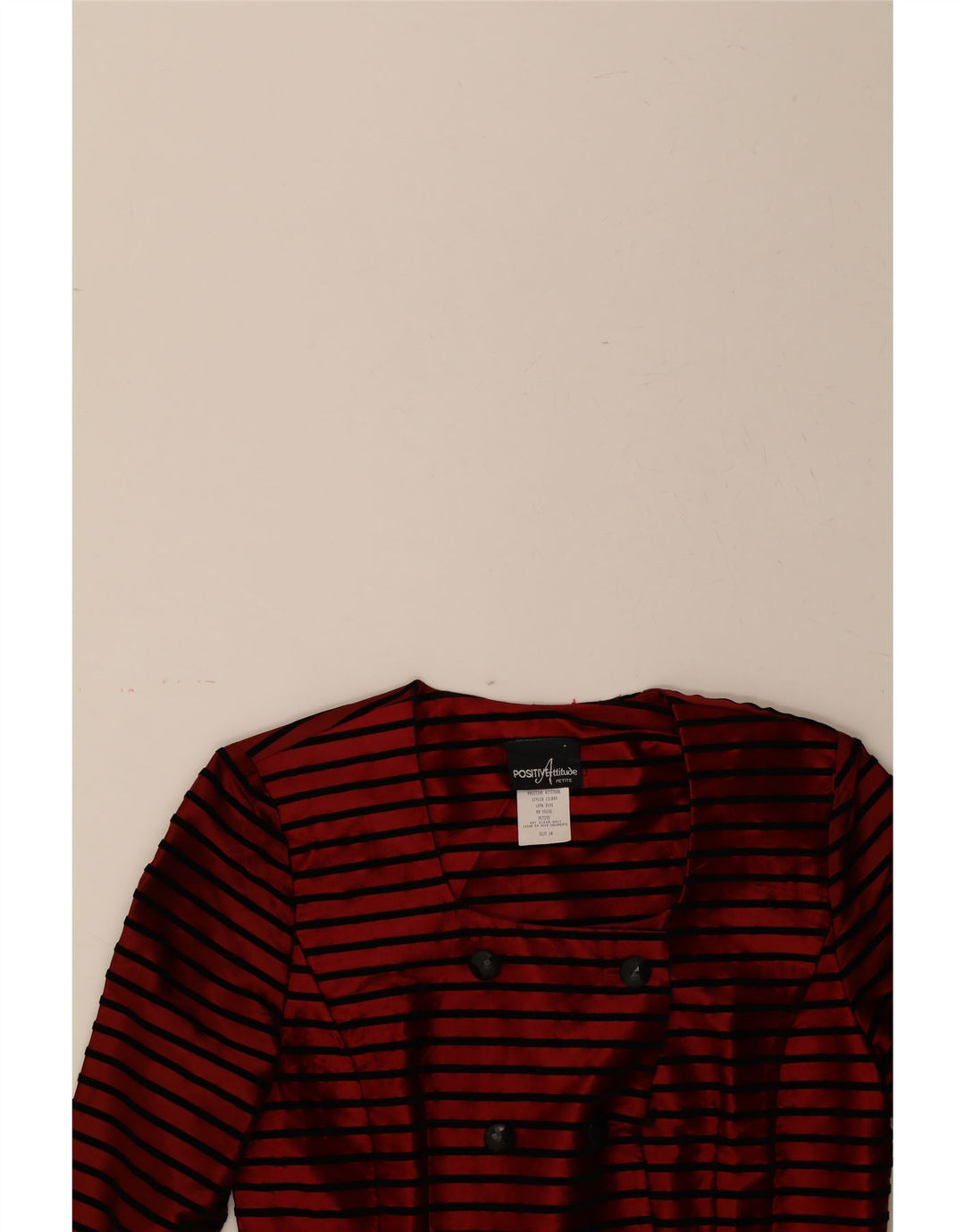 POSITIVE ATTITUDE Womens Petite Blazer Jacket US 10 Large Burgundy Striped Vintage Positive Attitude and Second-Hand Positive Attitude from Messina Hembry 