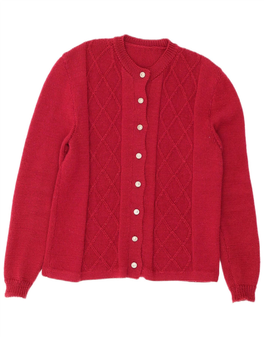 VINTAGE Dame Cardigan Sweater UK 14 Medium Rød