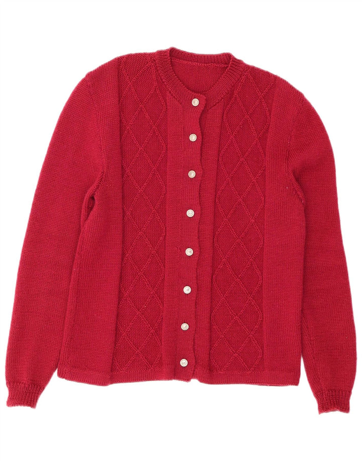 VINTAGE Dame Cardigan Sweater UK 14 Medium Rød
