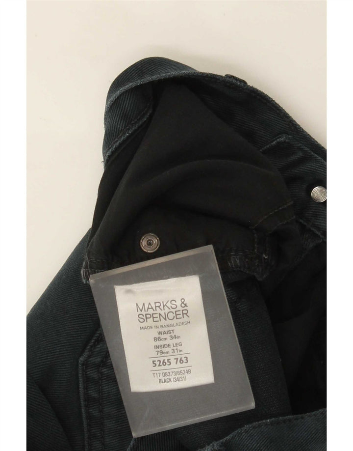 Marks & Spencer Herre Distressed Straight Jeans W34 L31 Sort Bomuld