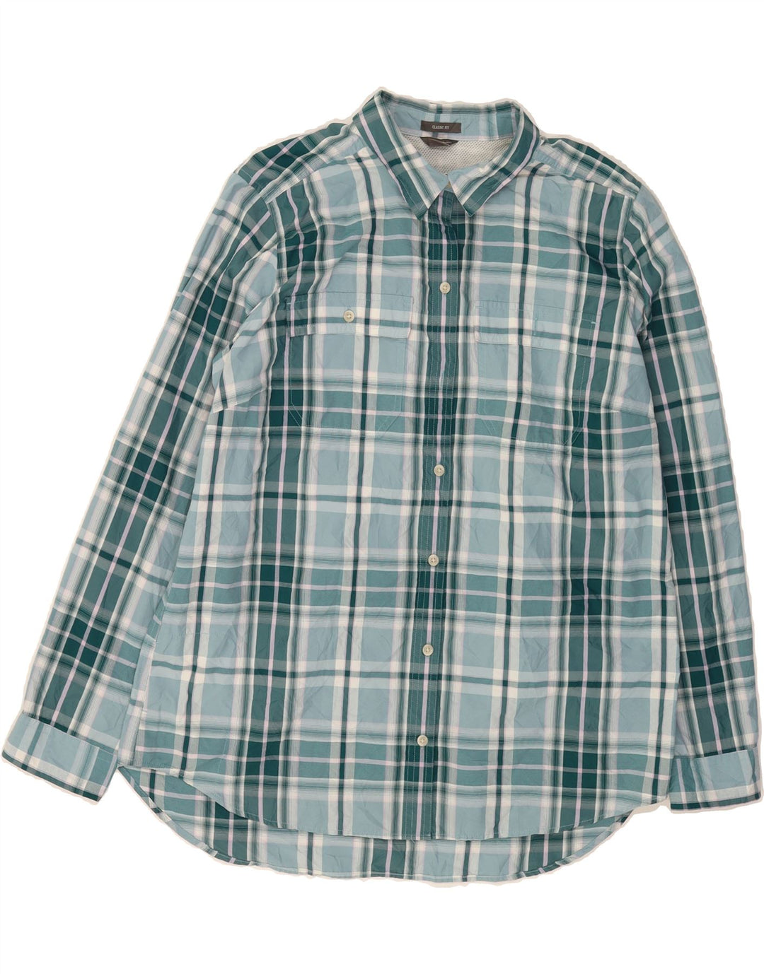 EDDIE BAUER Womens Classic Fit Shirt UK 18 XL Blue Check Polyester Vintage Eddie Bauer and Second-Hand Eddie Bauer from Messina Hembry 