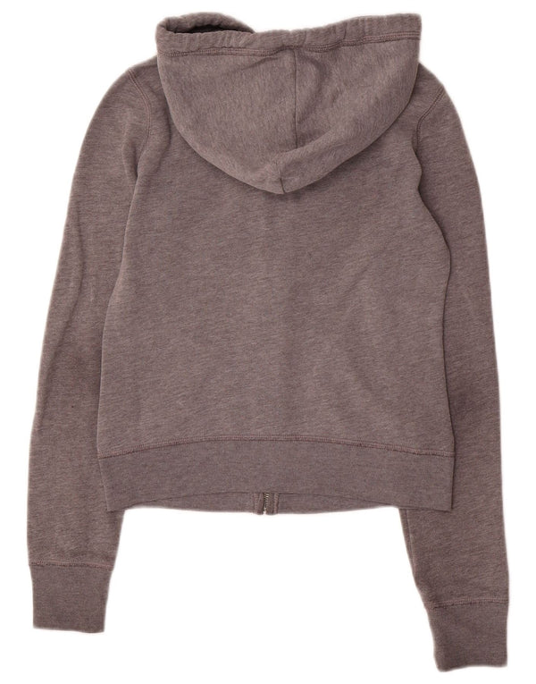 Hollister Dame Crop Graphic Zip Hoodie Sweater UK 6 XS Grå Bomuld