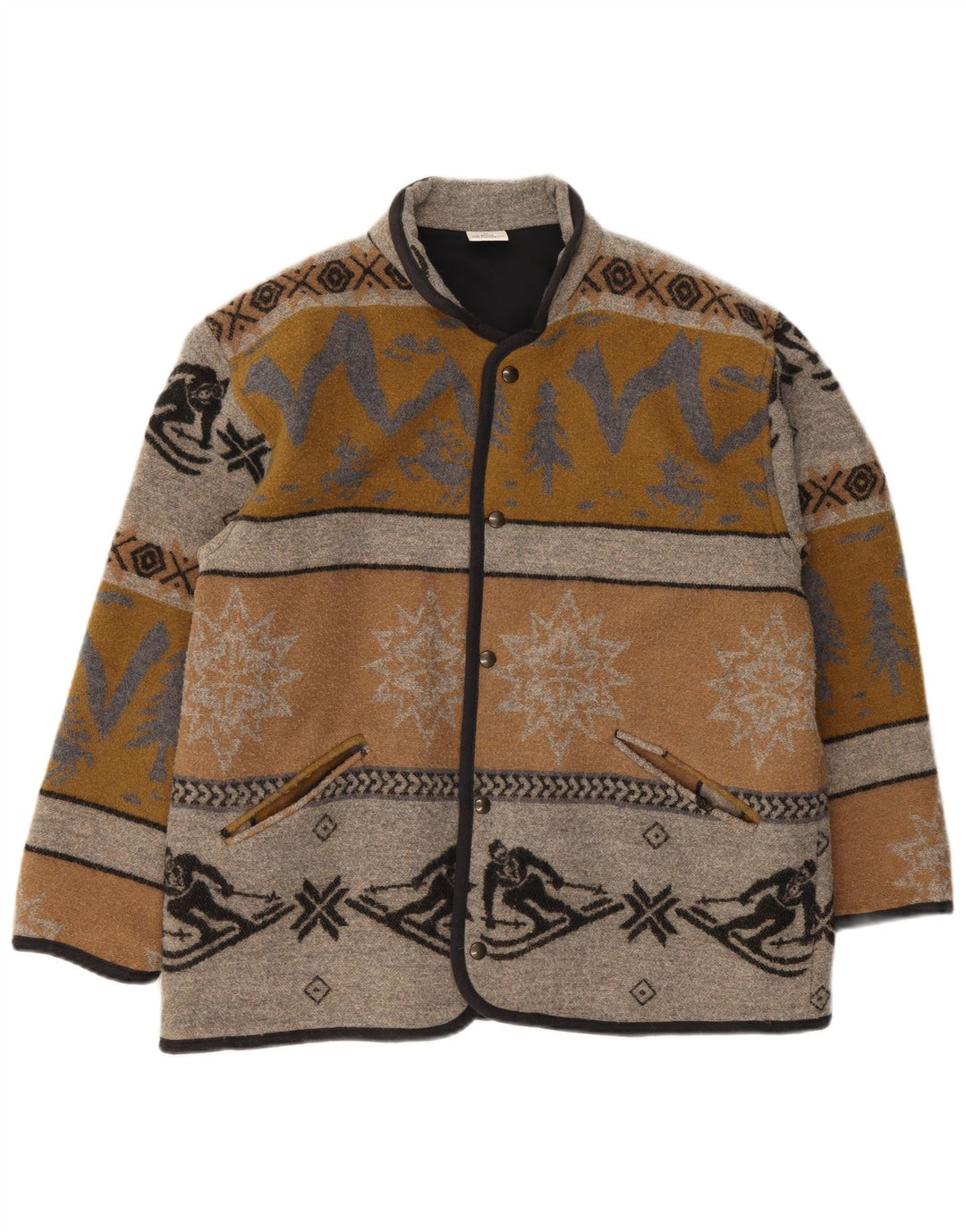 Vintage Herre Regular Fit Jakke UK 38 Medium Brun Geometrisk Uld