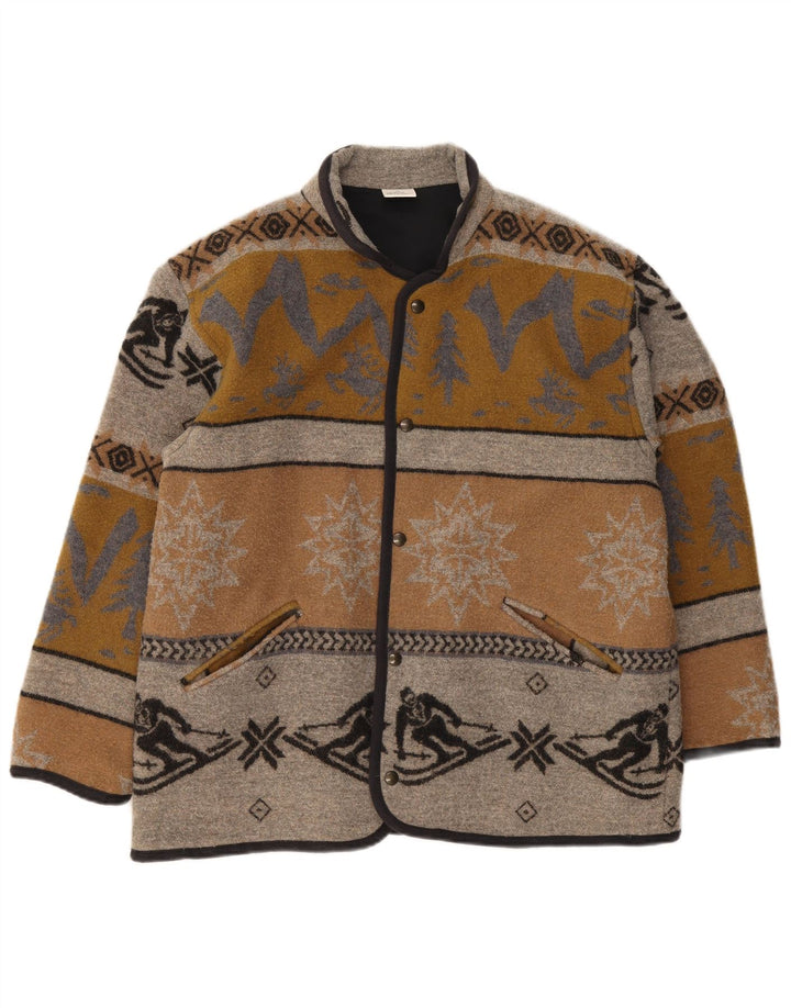 Vintage Herre Regular Fit Jakke UK 38 Medium Brun Geometrisk Uld