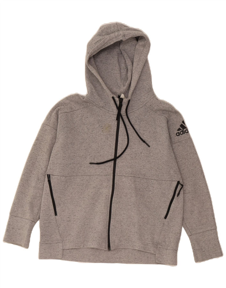 ADIDAS Womens Oversized Zip Hoodie Sweater UK 14 Medium Grey Flecked Vintage Adidas and Second-Hand Adidas from Messina Hembry 