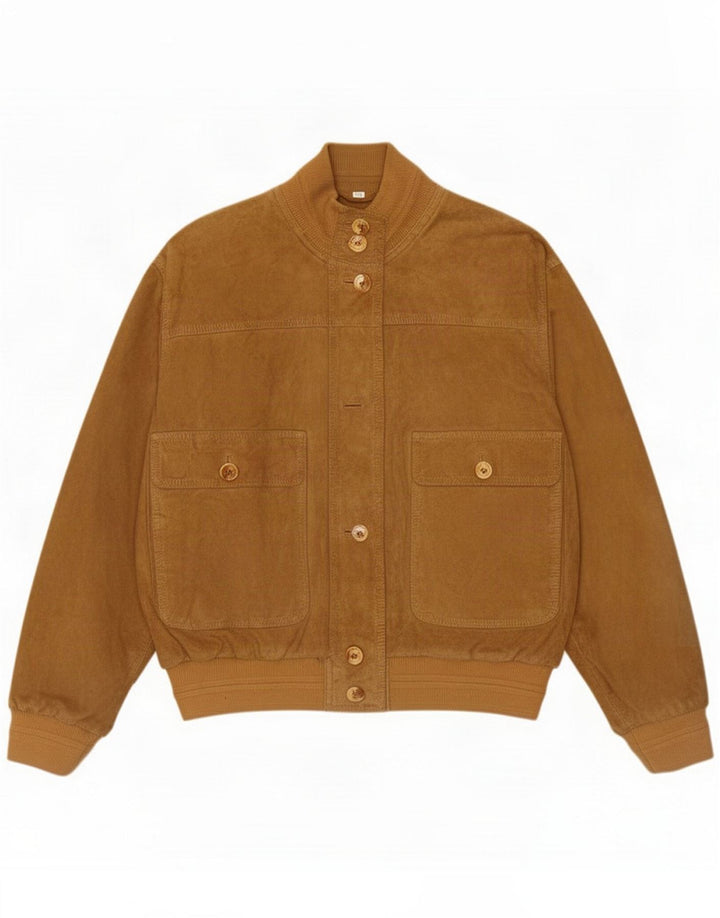 Vintage Dame Ruskind Bomber Jacket IT 44 Medium Beige Læder