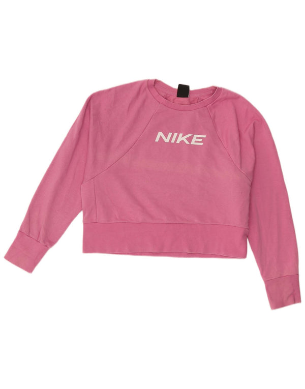 Nike Dame Dri Fit Crop Grafisk Sweatshirt Jumper UK 14 Medium Pink Bomuld