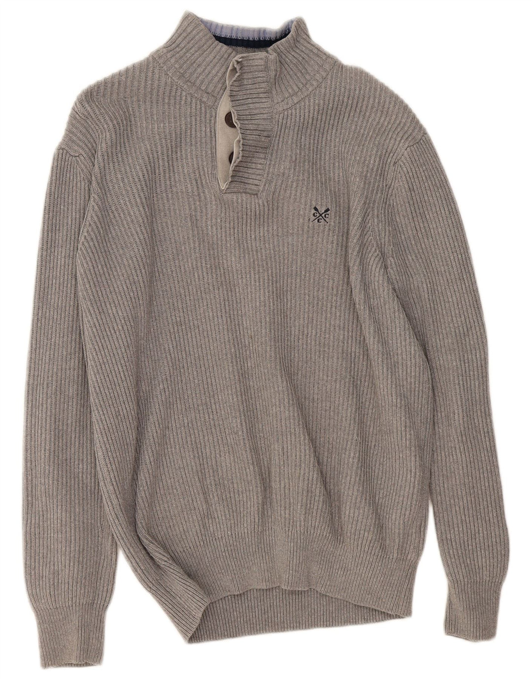 CREW TØJ Herre Button Neck Jumper Sweater Stor Grå Bomuld