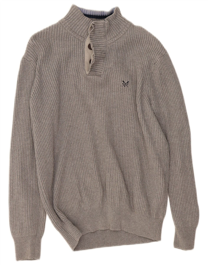 CREW TØJ Herre Button Neck Jumper Sweater Stor Grå Bomuld