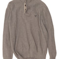 CREW TØJ Herre Button Neck Jumper Sweater Stor Grå Bomuld