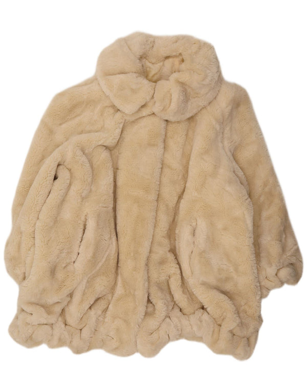 Vintage Dame imiteret Pels Overfrakke UK 22 3XL Off White Polyester