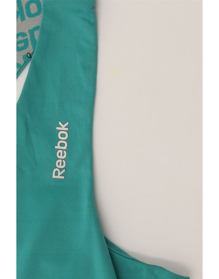 REEBOK Womens Graphic Vest Top UK 12 Medium Turquoise Polyester Vintage Reebok and Second-Hand Reebok from Messina Hembry 