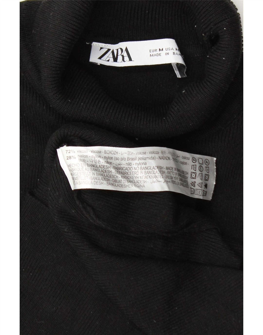 Zara Womens Crop Roll Neck Jumper Sweater UK 12 Medium Black Viscose