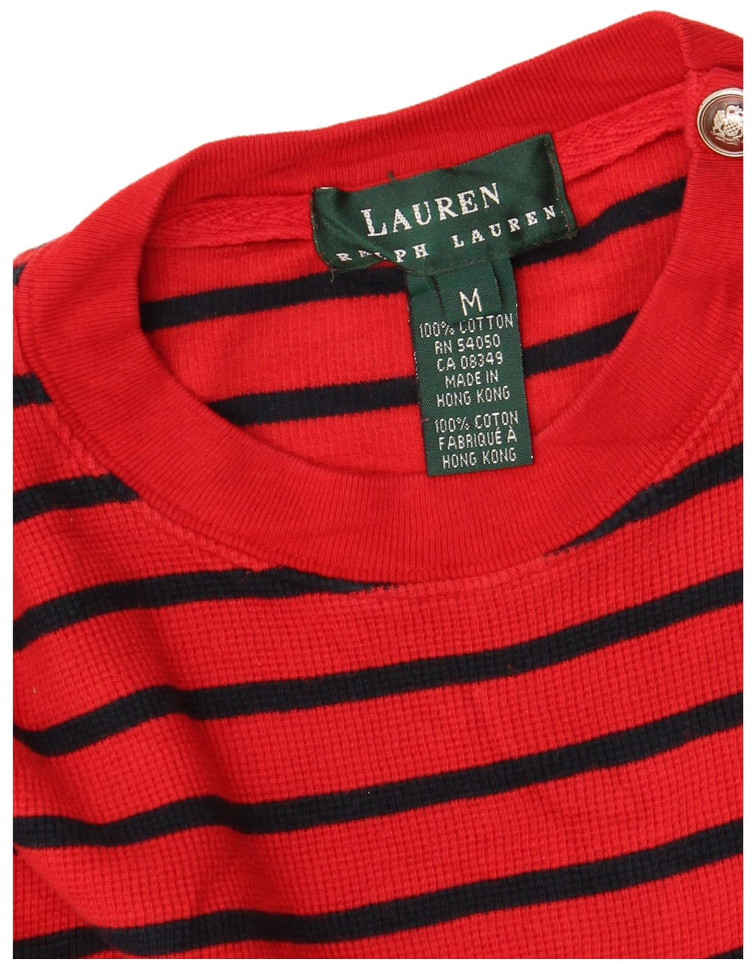 RALPH LAUREN Dametop Langærmet UK 14 Medium rødstribet bomuld