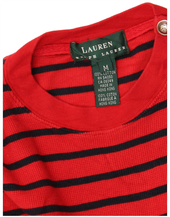 RALPH LAUREN Dametop Langærmet UK 14 Medium rødstribet bomuld