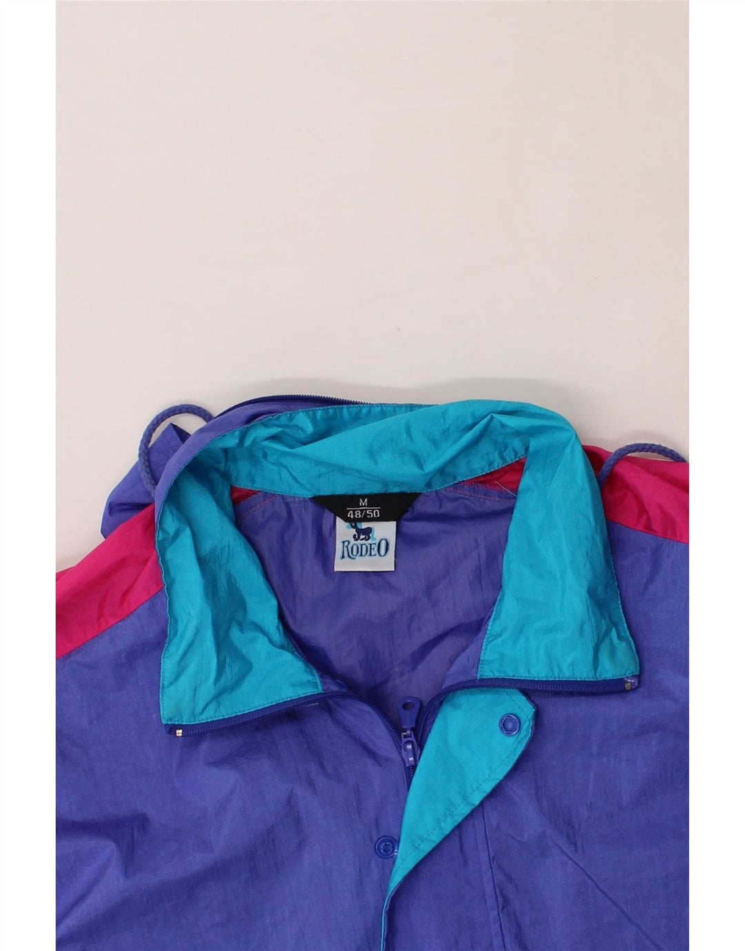 RODEO Womens Pullover Hooded Rain Jacket IT 48/50 Medium Blue Colourblock Vintage Rodeo and Second-Hand Rodeo from Messina Hembry 