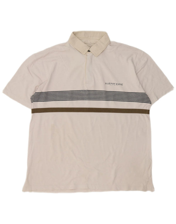 Murphy & Nye Herre Sailmakers Rugby Polo Shirt 2XL Hvidstribet bomuld
