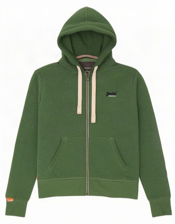 Superdry hættetrøje med lynlås til mænd, mellemgrøn flekket polyester