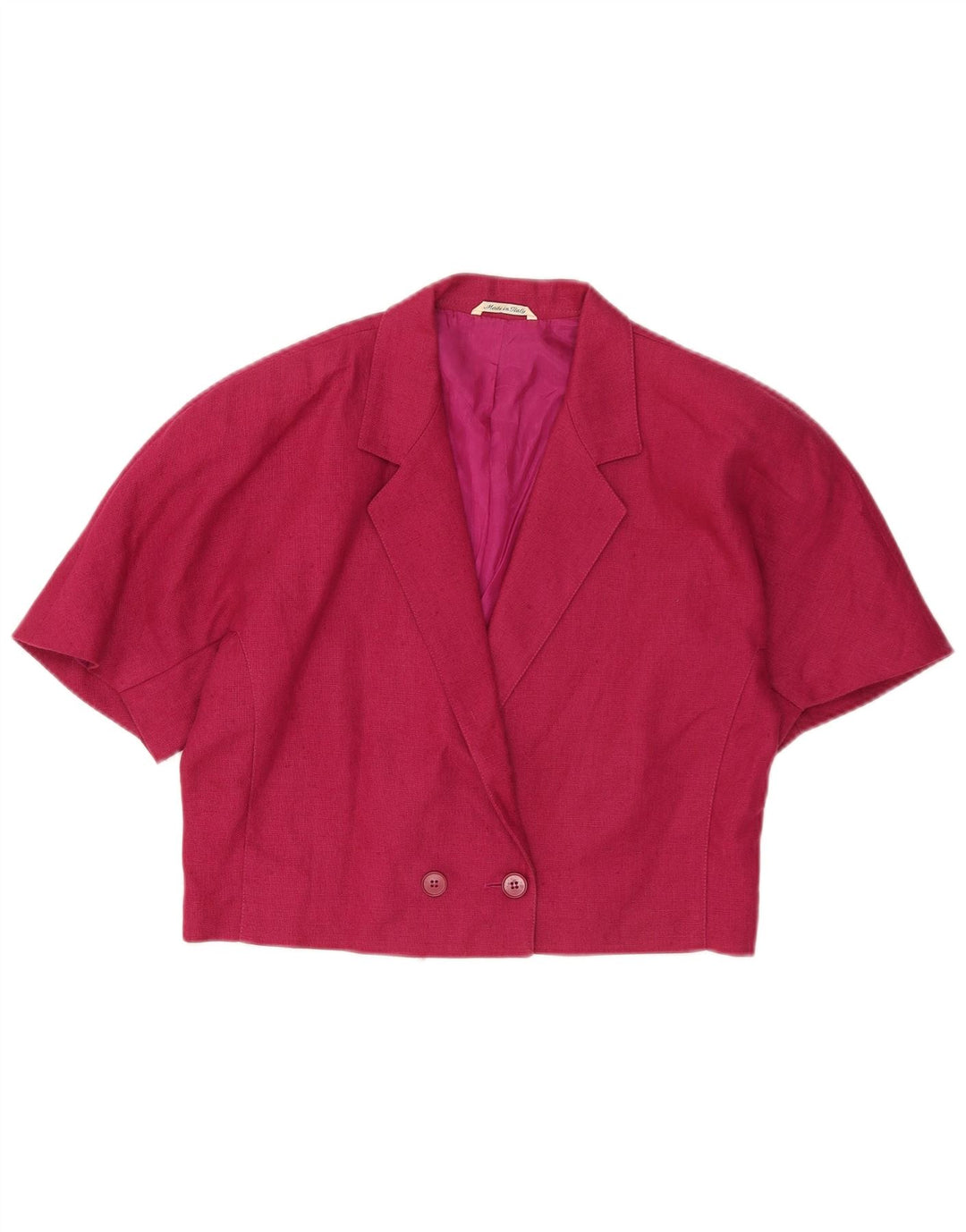 Vintage Dame Crop Kortærmet Blazer Jacket UK 14 Medium Pink Uld