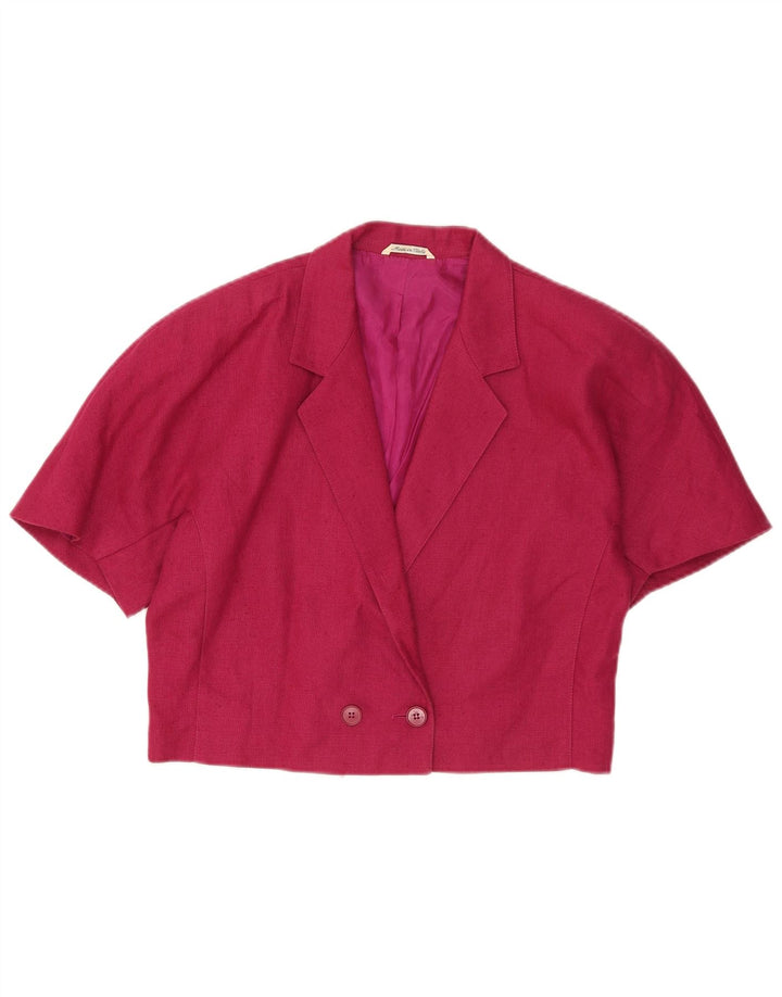 Vintage Dame Crop Kortærmet Blazer Jacket UK 14 Medium Pink Uld
