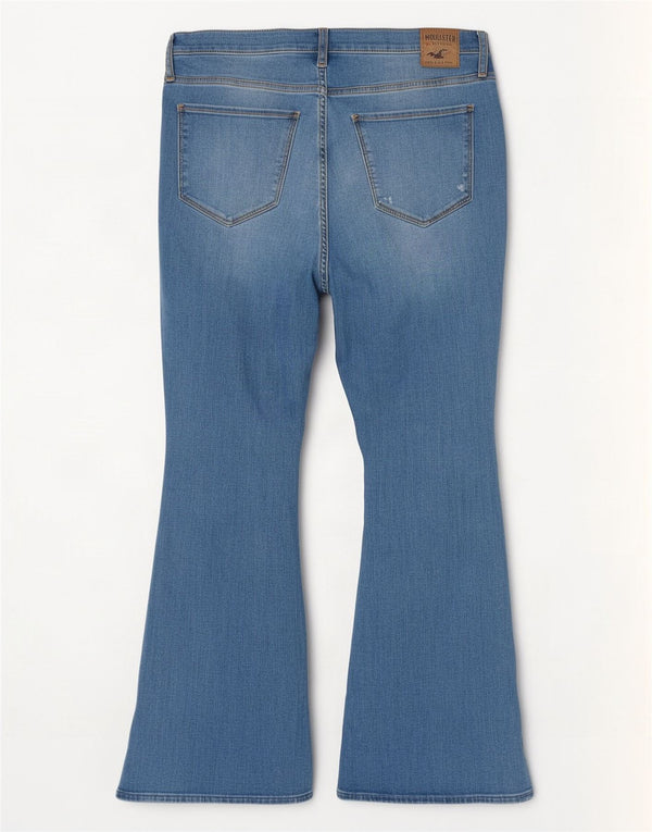 Hollister Womens Curvy Fit Distressed High Rise Flared Jeans W34 L32 Blue