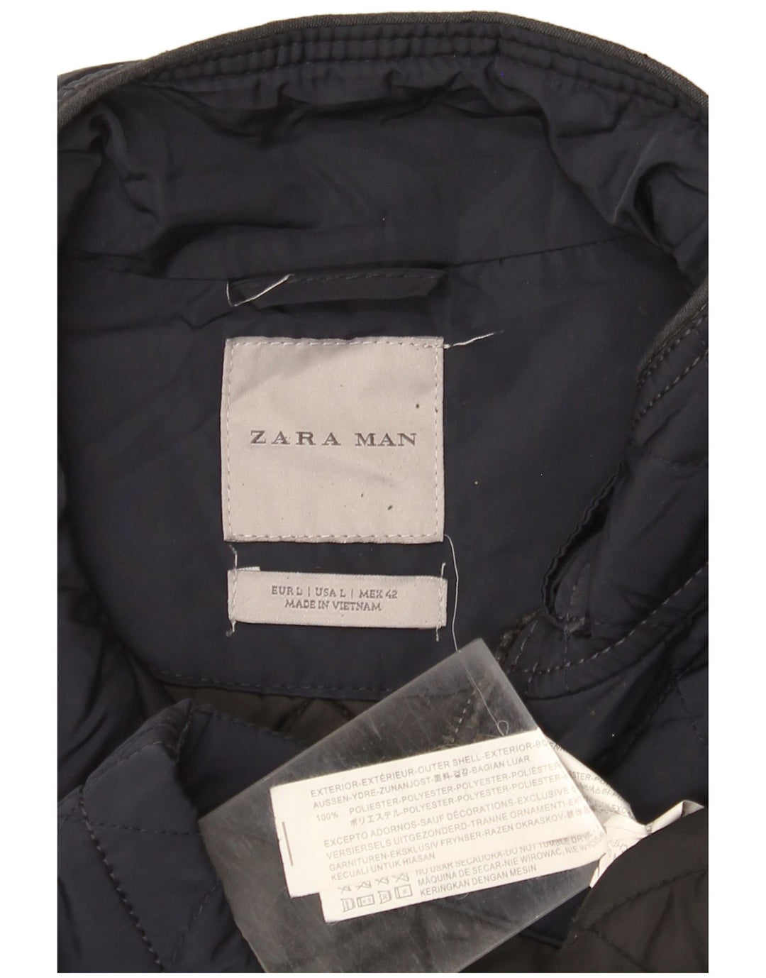 Zara Herre Quiltet jakke UK 40 Large Navy Blue Polyester