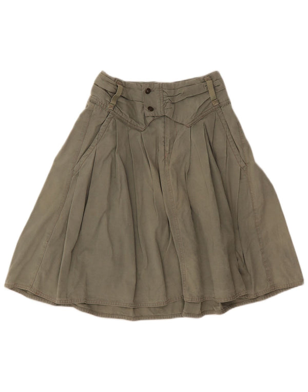 Vintage Kvinder Højtalje Plisseret A-Line Nederdel IT 40 Small W24 Khaki Bomuld