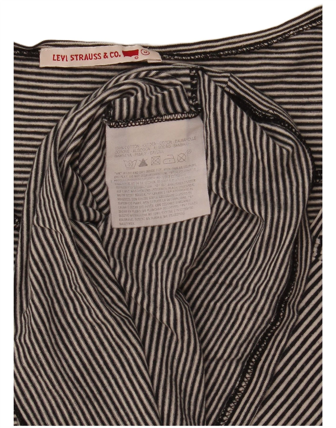 Levi's Dame Top Langærmet UK 14 Medium Sort Stribet Bomuld