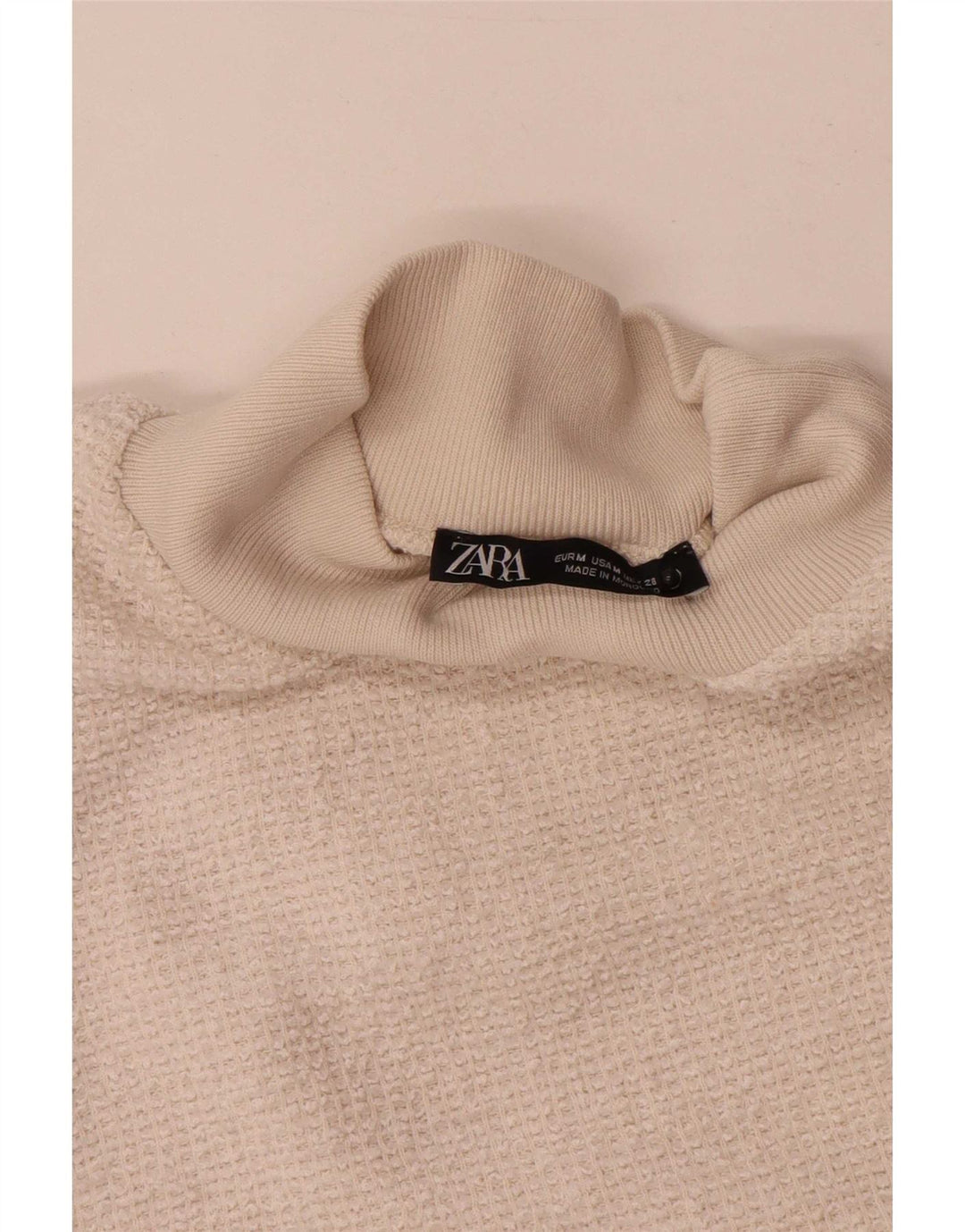 Zara T-Shirt Top UK 12 Medium Off White Polyester
