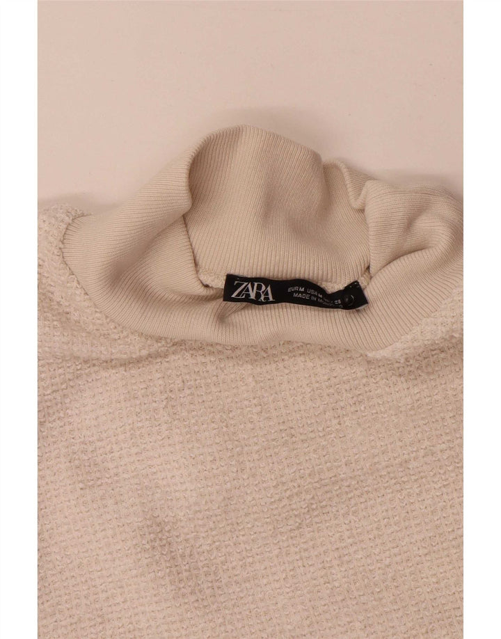 Zara T-Shirt Top UK 12 Medium Off White Polyester