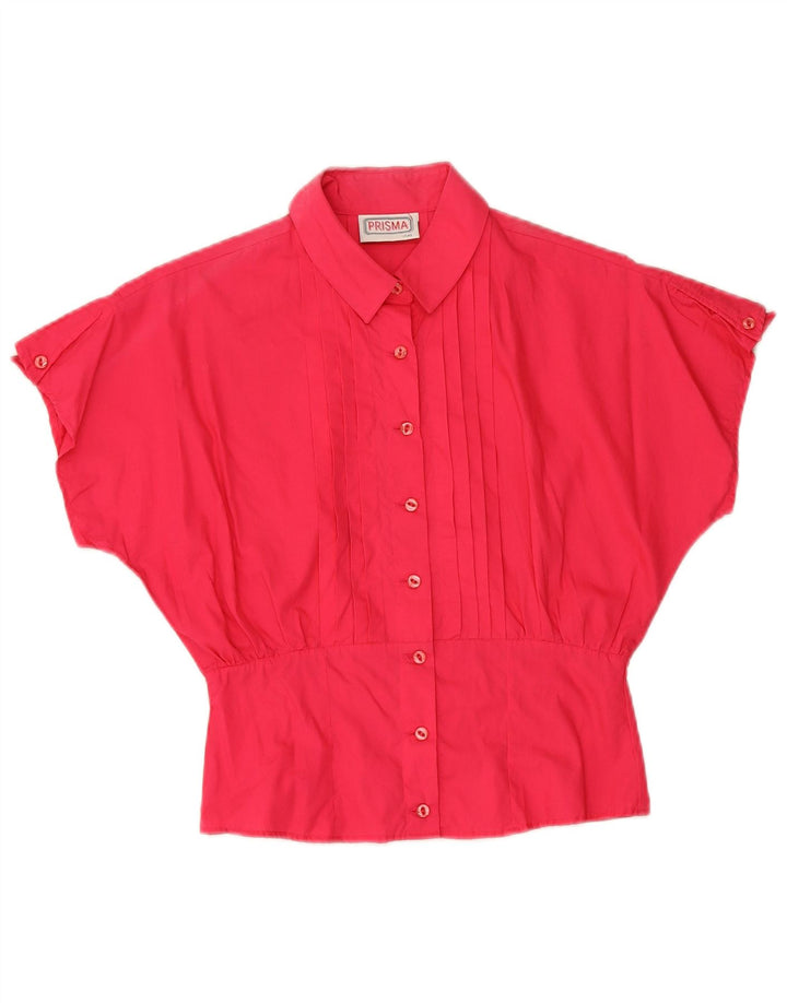PRISMA Womens Short Sleeve Shirt Blouse UK 12 Medium   Pink Cotton