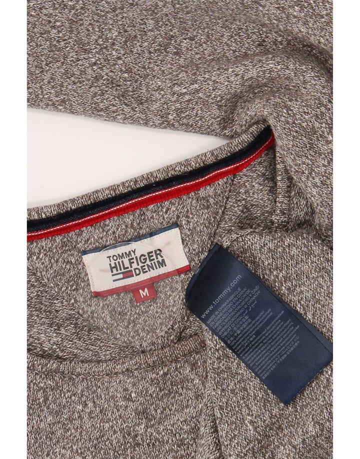 Tommy Hilfiger Herre trøje med rund hals, mellemgrå flækket bomuld