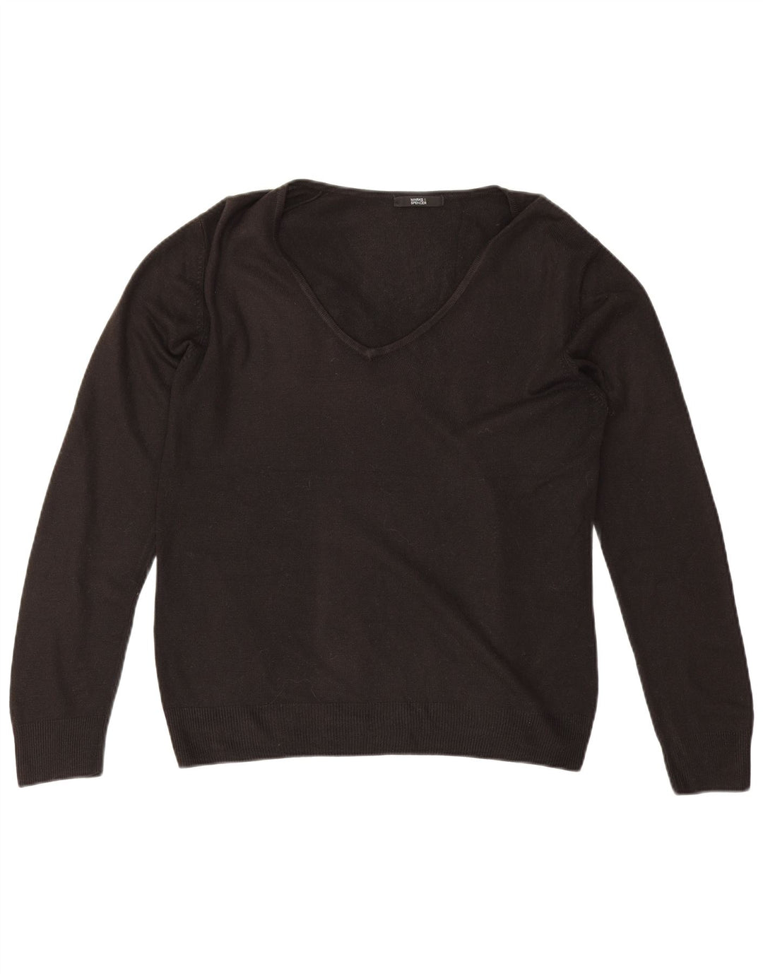 Marks & Spencer Dame V-hals sweater UK 14 Stor sort akryl