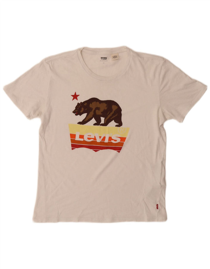 LEVI'S Grafisk T-shirt top til kvinder UK 10 Lille hvid bomuld