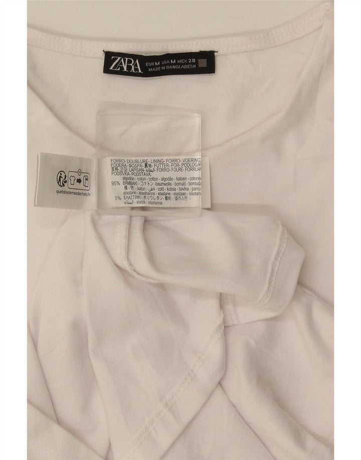Zara Dame Top Langærmet UK 12 Medium Hvid Bomuld