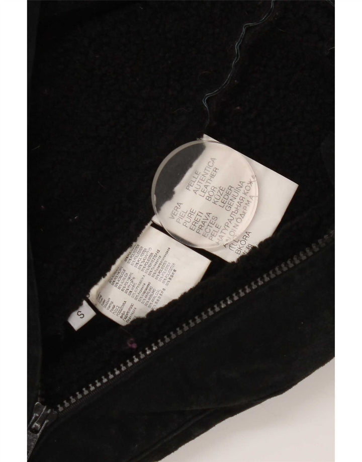 Vintage Sherpa ruskindsjakke til kvinder UK 10 Lille sort læder