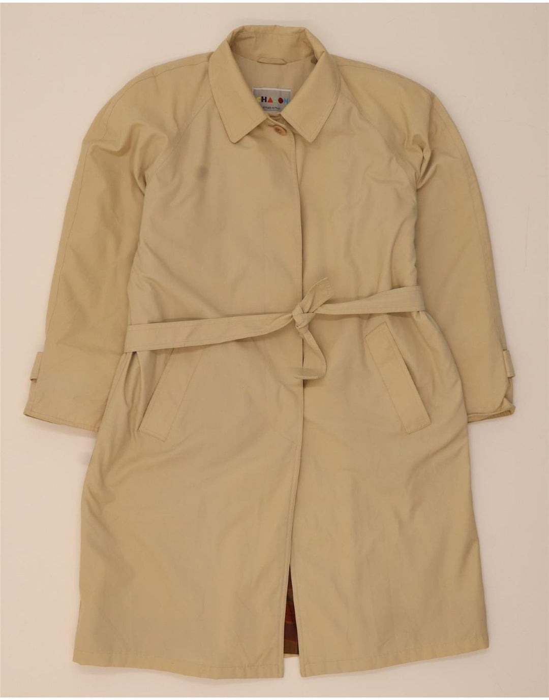 CHARON Womens Overcoat UK 10 Small Beige Polyester Vintage Charon and Second-Hand Charon from Messina Hembry 