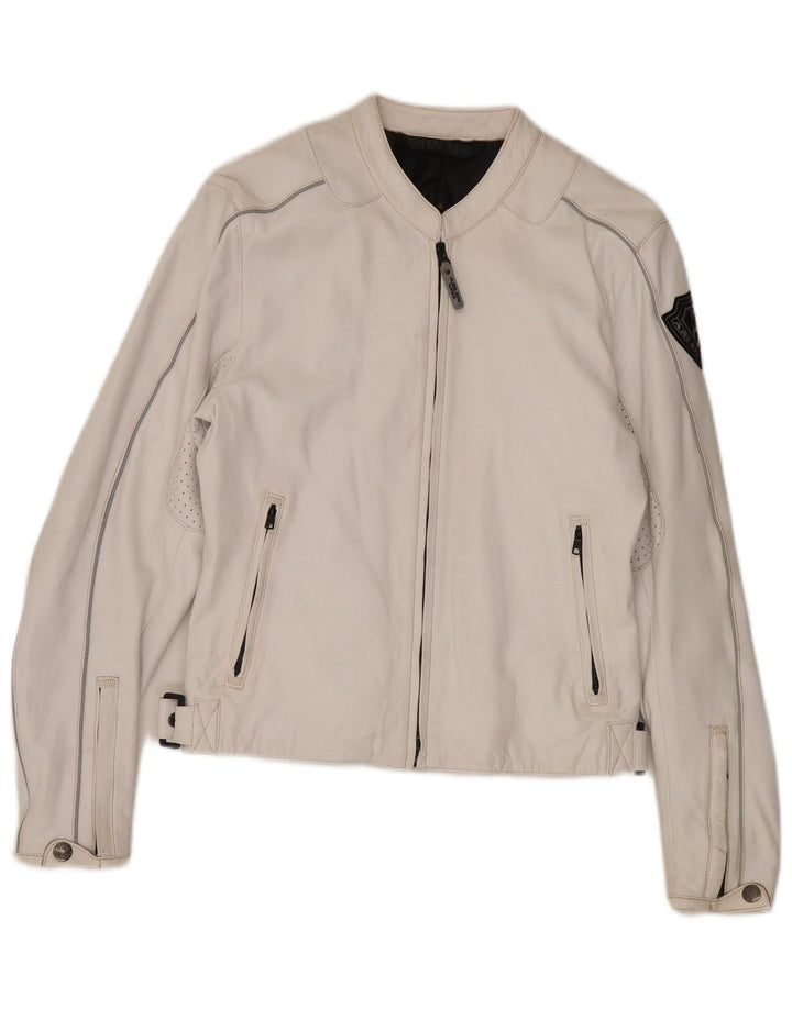 Arlen Ness Dame Læder Biker Jacket UK 18 XL Off White Læder