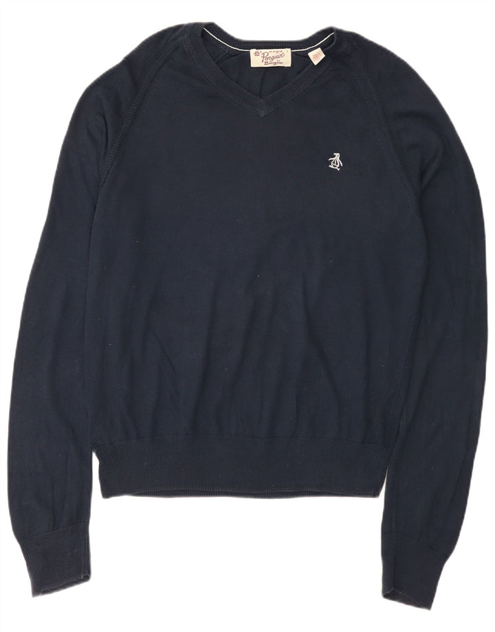 Penguin Herre V-hals sweater Stor marineblå bomuld