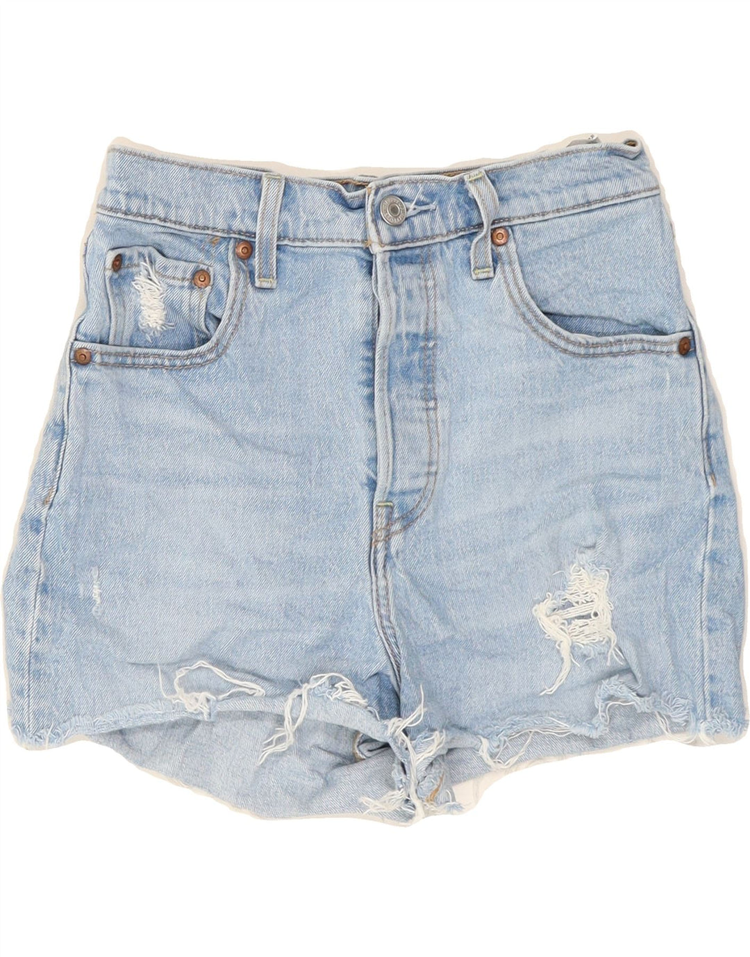 LEVI'S Womens Ribcage Distressed Denim Hot Pants W26 Small  Blue Cotton Vintage Levi's and Second-Hand Levi's from Messina Hembry 