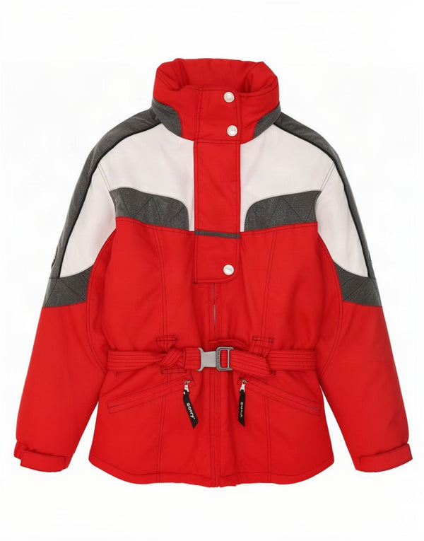 Sorry Womens Hooded Ski Jacket UK 14 Large Red Colourblock