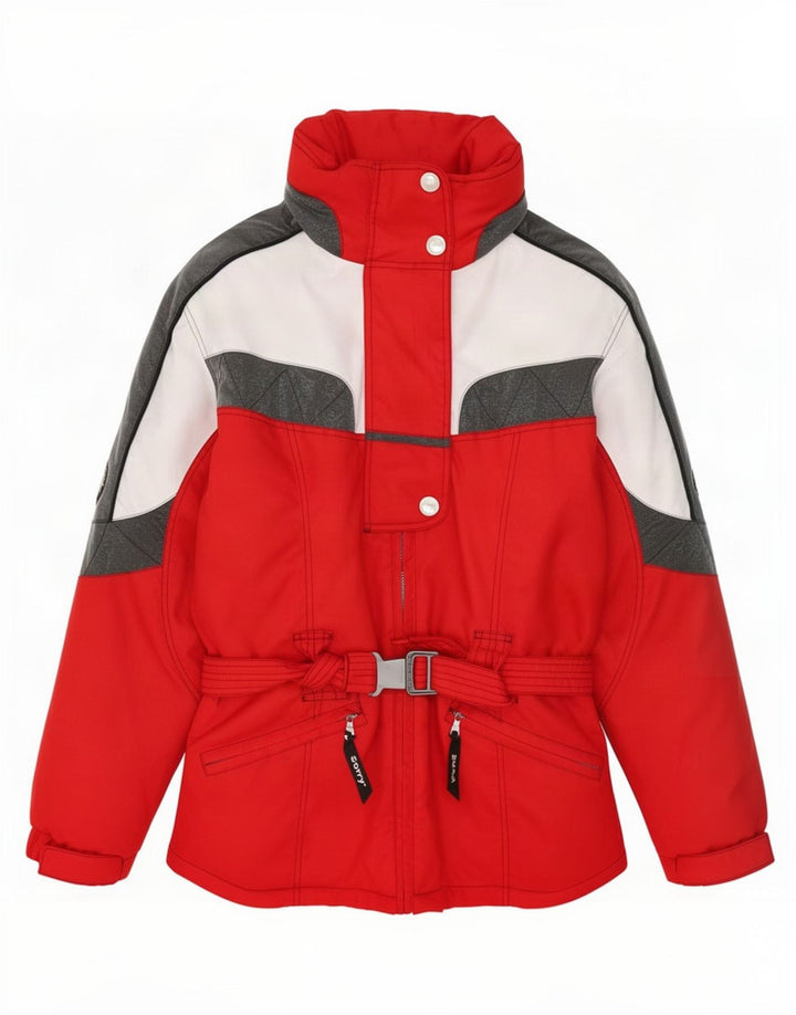 Beklager Dame Hætte Skijakke UK 14 Large Red Colourblock