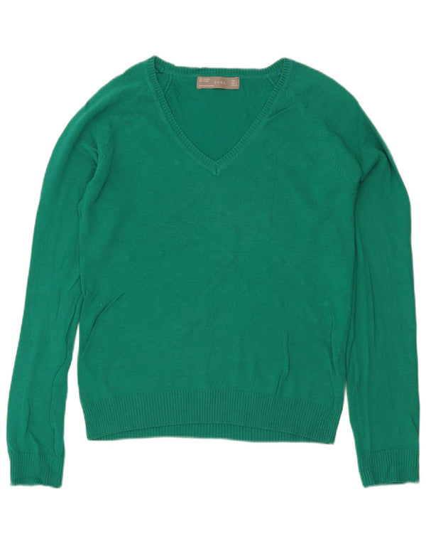 Zara Dame V-hals sweater UK 14 Stor grøn bomuld